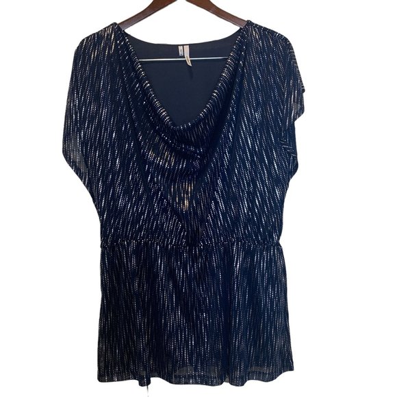 Studio Y Women's Dark Blue Silver Sleeveless Top With Cowl Neckline Size XL NWOT - Picture 1 of 10